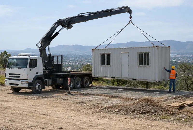 Camión hidrogrúa trasladando un contenedor en Córdoba